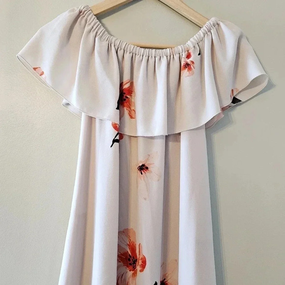 Aritzi Wilfred Aritzia Neuchatel Off Shoulder Floral Print Mini Dress Dusty Pink - Picture 9 of 15